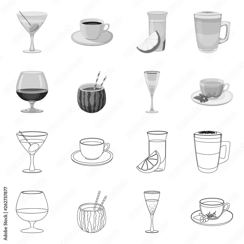 Fototapeta premium Vector illustration of drink and bar logo. Collection of drink and party stock symbol for web.