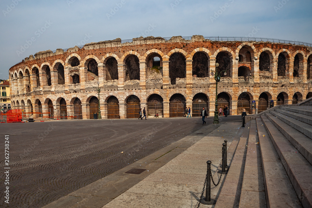 Verona, Italy – March 2019. Arena di Verona an Ancient roman amphitheatre in Verona, Italy named as UNESCO World Heritage Site and popular touristic place
