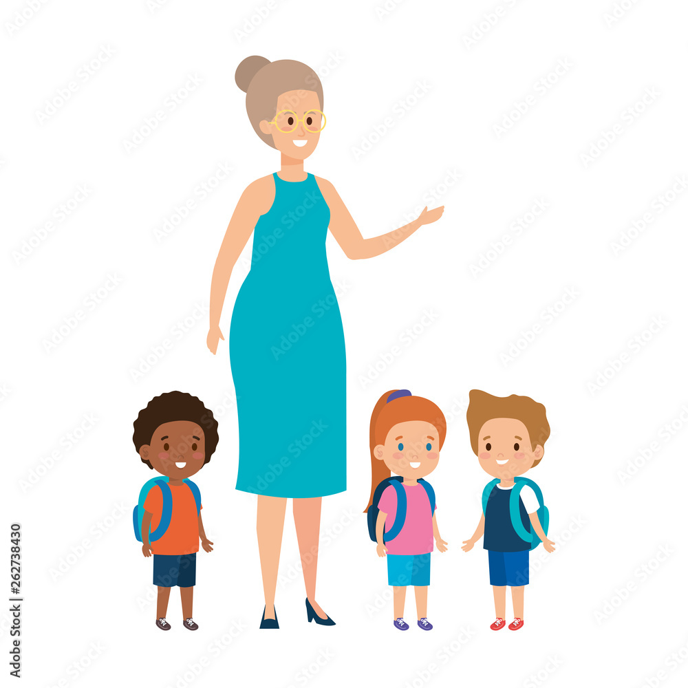 young teacher female with little students young teacher female with little students