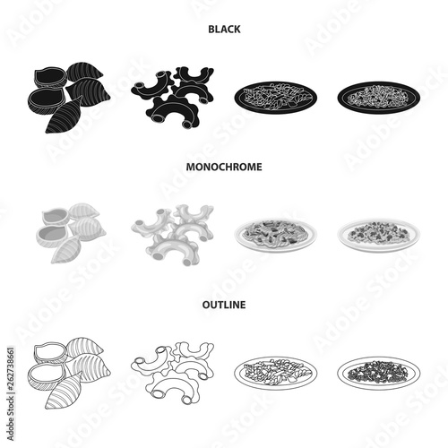 Vector design of pasta and carbohydrate sign. Collection of pasta and macaroni vector icon for stock.