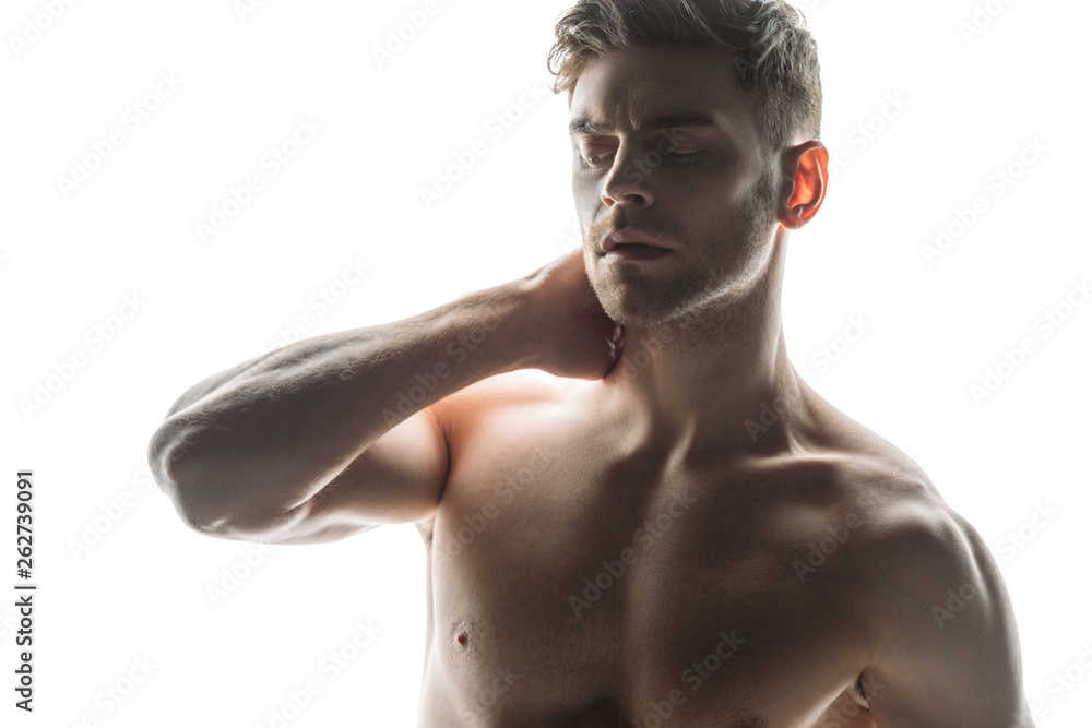 handsome, nude, serious young man isolated on white handsome, nude, serious young man isolated on white
