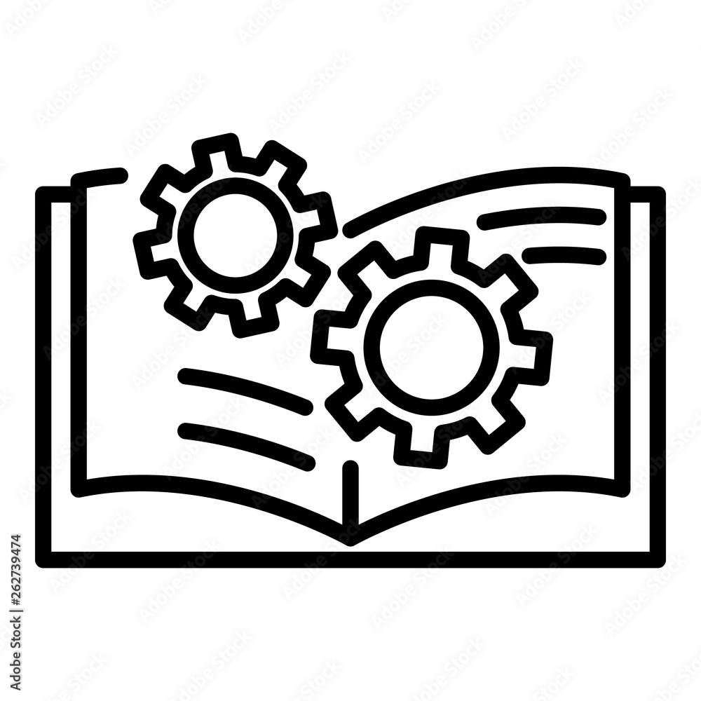 Gear user guide icon. Outline gear user guide vector icon for web design isolated on white background Gear user guide icon. Outline gear user guide vector icon for web design isolated on white background