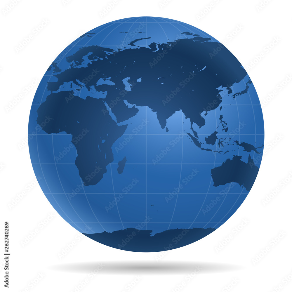 Dark blue Earth globe.  View on Europe, Asia, Africa, Antarctica - icon