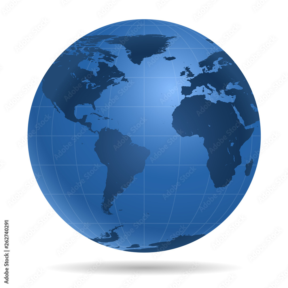 Dark blue Earth globe.  View on North America, South America,  Europe, Africa, Antarctica - icon