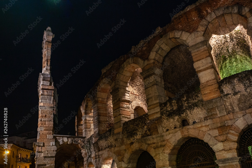 Naklejka premium Verona, Italy – March 2019. Arena di Verona an night Ancient roman amphitheatre in Verona, Italy named as UNESCO World Heritage Site and popular touristic place