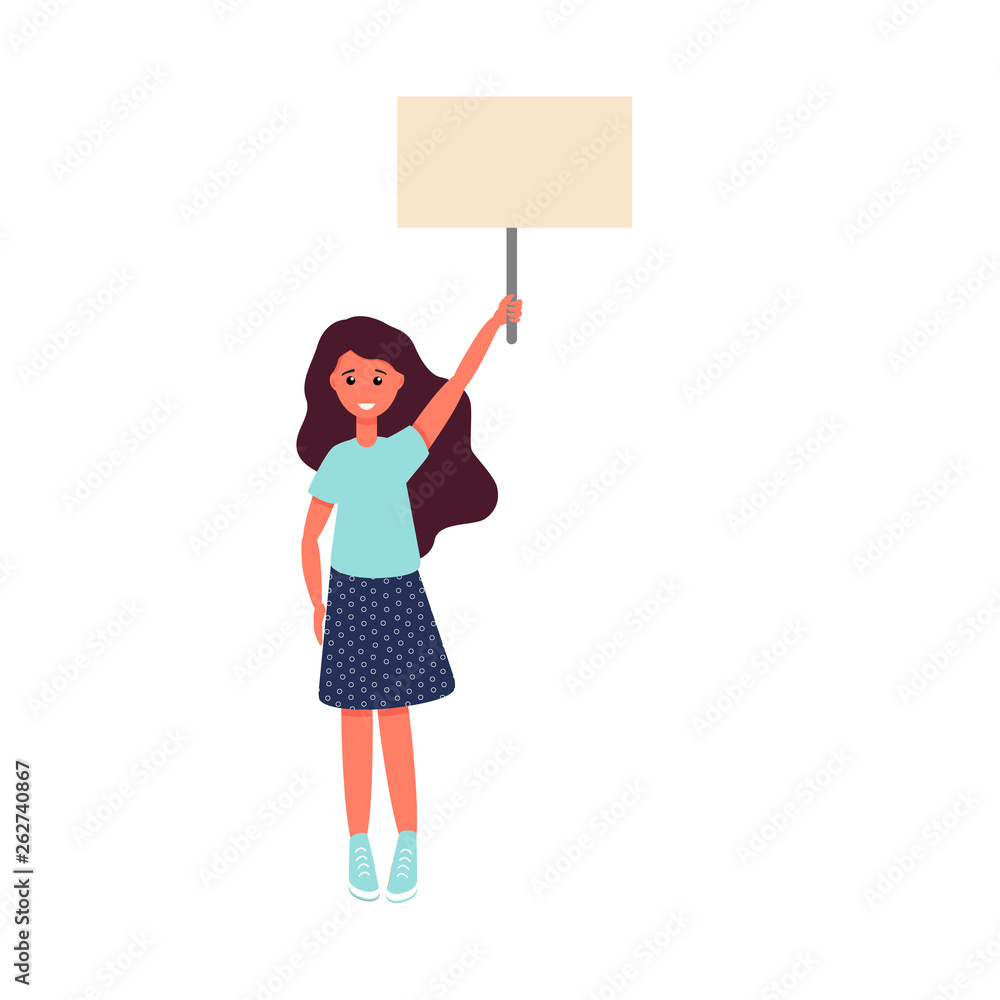 little girl with blank board vector illustration. Activist. little girl with blank board vector illustration. Activist.