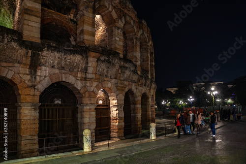 Verona, Italy – March 2019. Arena di Verona an night Ancient roman amphitheatre in Verona, Italy named as UNESCO World Heritage Site and popular touristic place