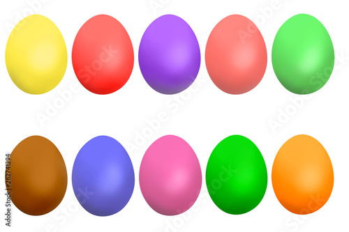 A set of ten colorful Easter eggs