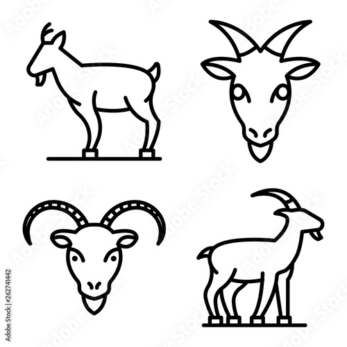 Goat icons set. Outline set of goat vector icons for web design isolated on white background