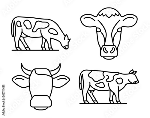 Cow icons set. Outline set of cow vector icons for web design isolated on white background