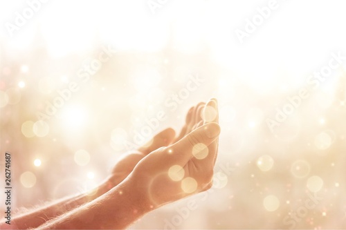 Empty female hands on blurred background photo