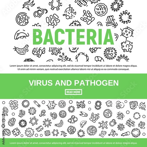Bacteria, virus banner set. Outline set of bacteria, virus vector banner for web design