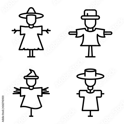 Scarecrow icons set. Outline set of scarecrow vector icons for web design isolated on white background