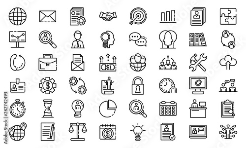 Administrator icons set. Outline set of administrator vector icons for web design isolated on white background