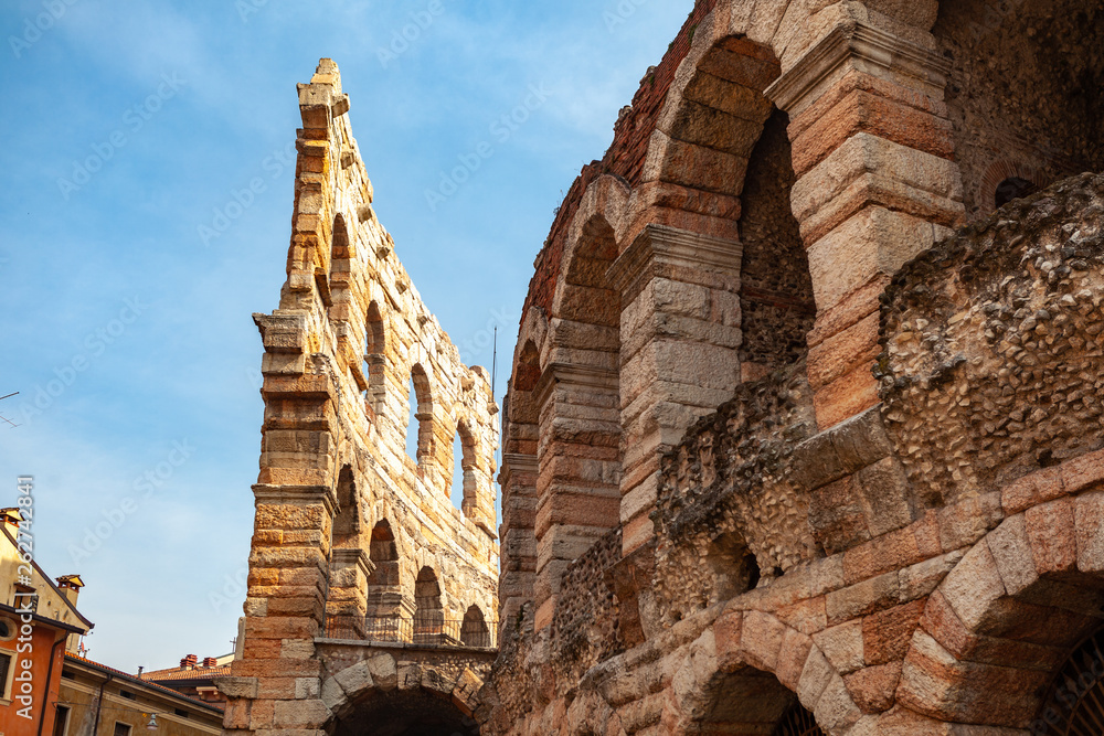 Verona, Italy – March 2019. Arena di Verona an Ancient roman amphitheatre in Verona, Italy named as UNESCO World Heritage Site and popular touristic place