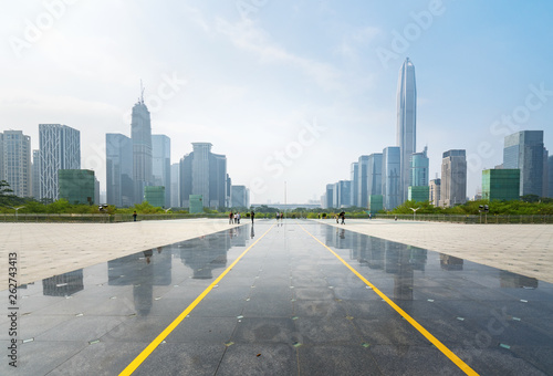 Panoramic skyline and buildings with empty concrete square floor in shenzhen china