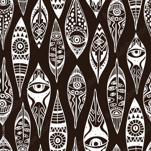 Ethnic Pattern with Ornamental Feathers in Native American Style