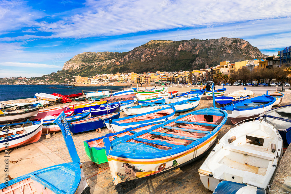 Scenery of Sicily. Traditional fishing village Aspra.  Italy