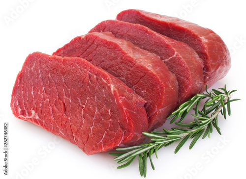 Raw beef on white background