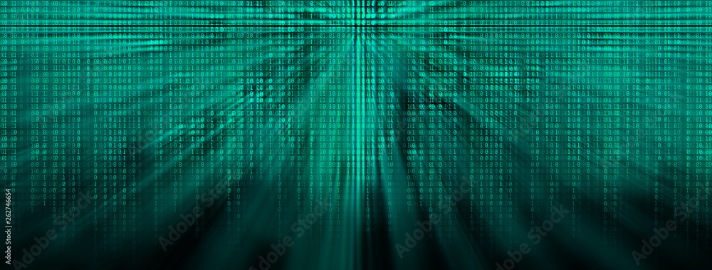 wide glowing binary code matrix background with rays of light Stock ...