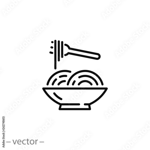 pasta icon, spaghetti in a plate line sign on white background - editable stroke vector illustration eps10