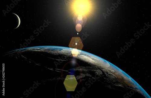 Lens flare, outer space earth, moon, eclipse