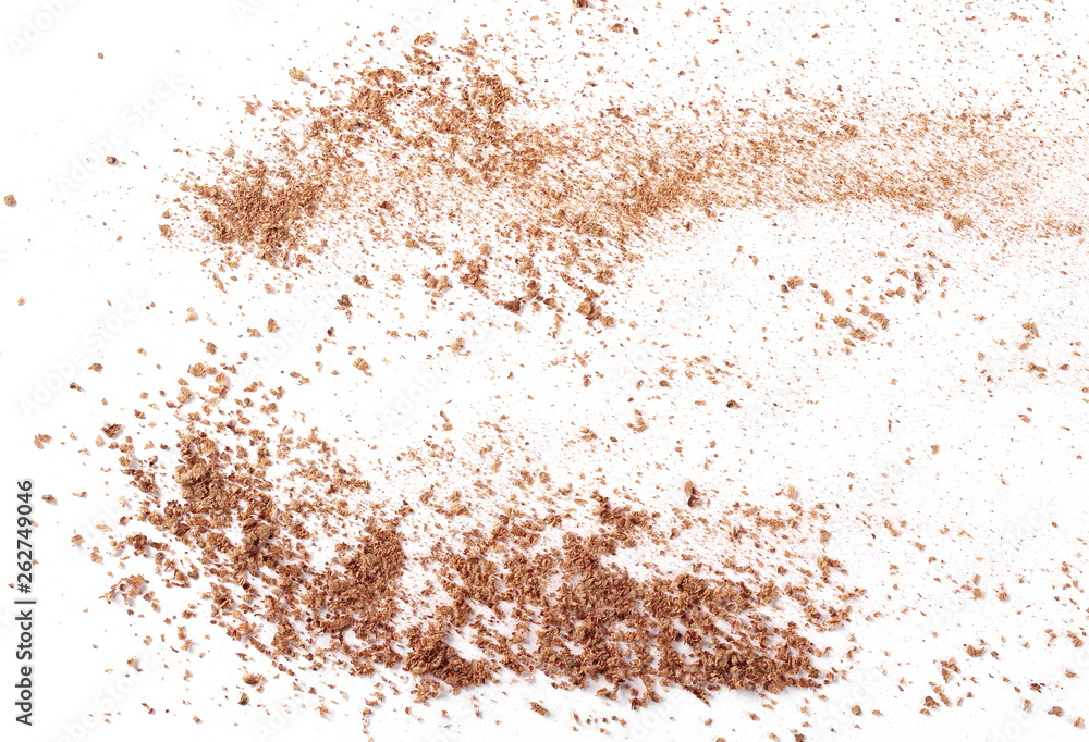 Cinnamon powder, shavings isolated on white background