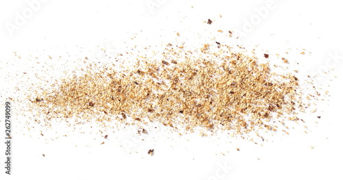 Ground, milled nutmeg powder isolated on white background, top view © dule964