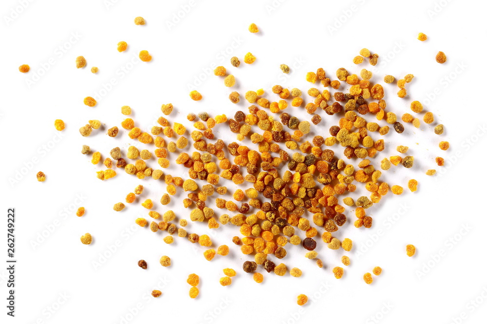 Bee pollen pile isolated on white background, top view Bee pollen pile isolated on white background, top view