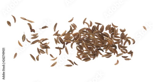 Cumin, caraway seeds isolated on white background, top view