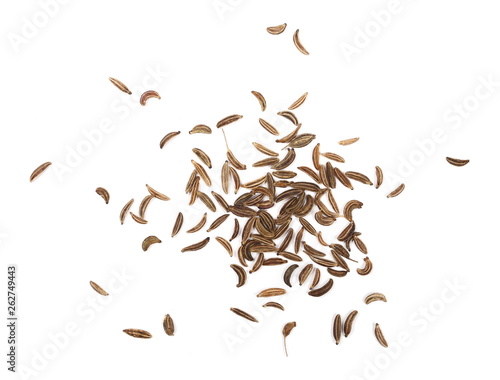 Cumin, caraway seeds isolated on white background, top view