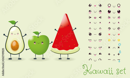Kawaii set with vectors Fruits