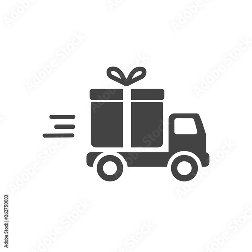Delivery truck with gift box Icon. Vector flat style illustration isolated on white background. - Vector 
