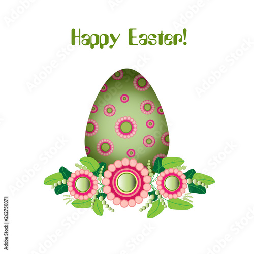 Easter egg with flowers and leafs, volumetric vector illustration Green