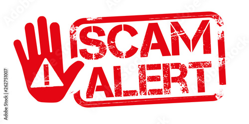 SCAM ALERT red Rubber Stamp over a white background