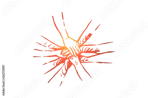 Team building, bonding exercise, business partnership, community cooperation, togetherness, people holding hands together
