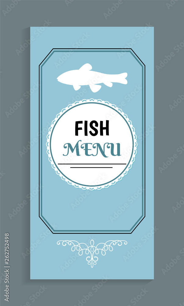 Fish menu template, vector seafood dishes list with marine animal ...