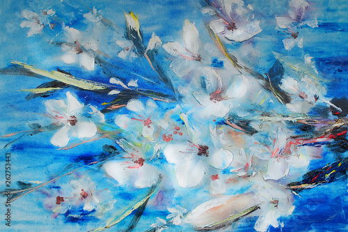 Apple blossom flowers art oil on canvas