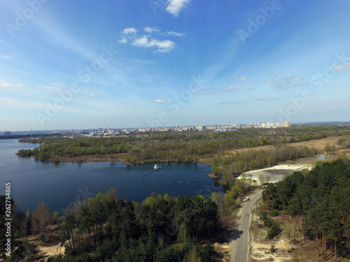 Aerial view of the Saburb landscape  drone image . Near Kiev Ukraine