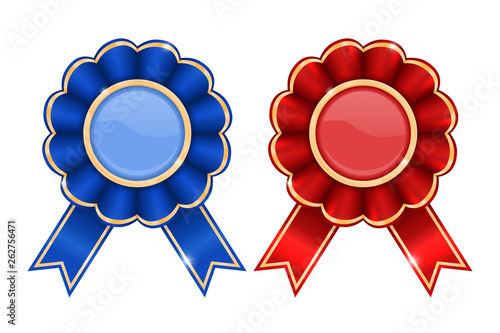 Blue and red award badges