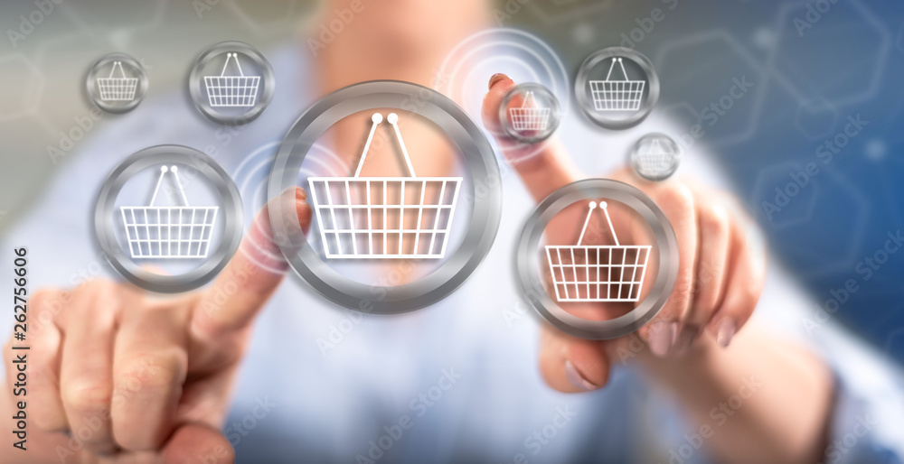 Fototapeta premium Woman touching an e-commerce concept