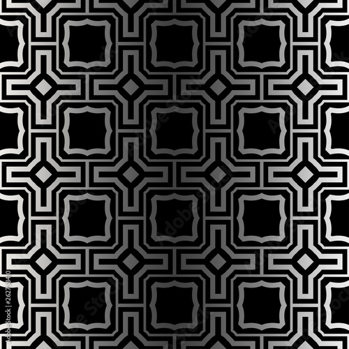 Abstract Repeat Backdrop With Lace Ornament. Seamless Design For Prints, Textile, Decor, Fabric. Super Vector Pattern. Black silver color