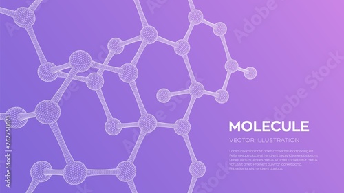 Molecule Structure. Dna, atom, neurons. Molecules and chemical formulas. 3D Scientific molecule background for medicine, science, technology, chemistry, biology. Vector illustration.