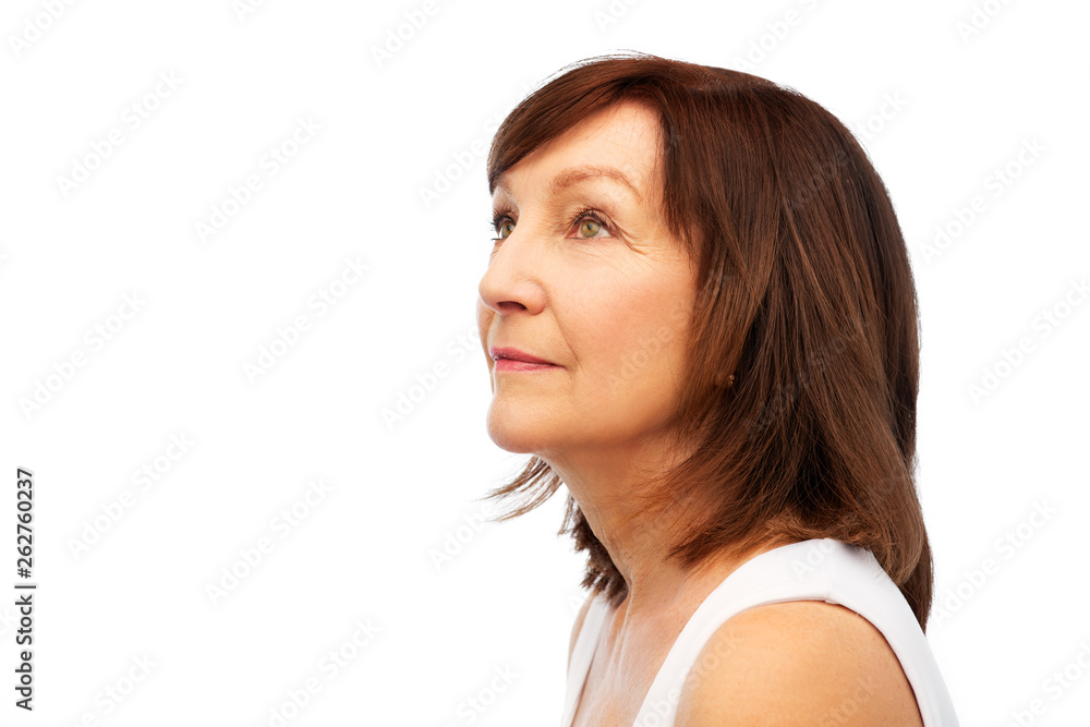 beauty and old people concept - portrait of senior woman over white background beauty and old people concept - portrait of senior woman over white background