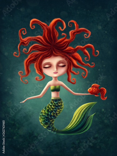 Fototapeta Cute mermaid with a seahorse