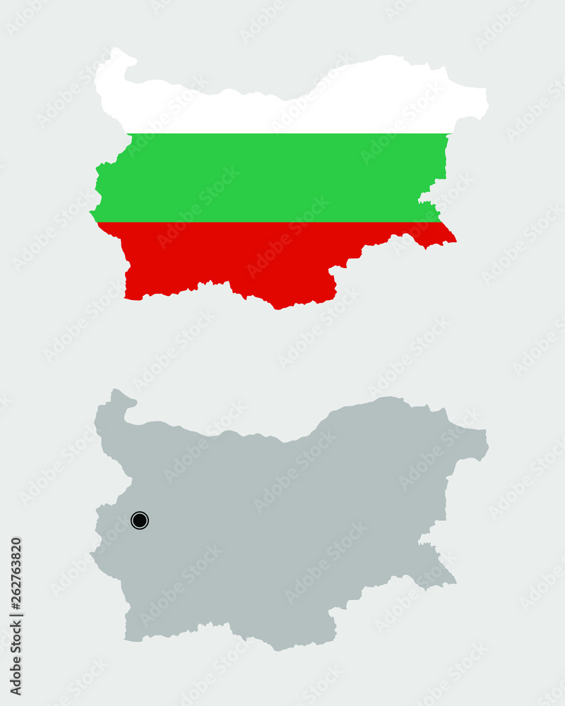 Contour of Bulgaria in grey and in flag colors Contour of Bulgaria in grey and in flag colors