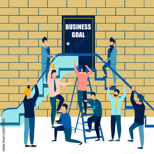 Business goal. Various options, ways to achieve the desired work. Office staff use the lift. Flat style. Cartoon vector