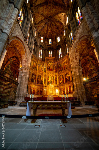 Avila, Spain - April 17, 2019. Interior of the Cathedral of Avila during the celebration of Holy Week in Spain.