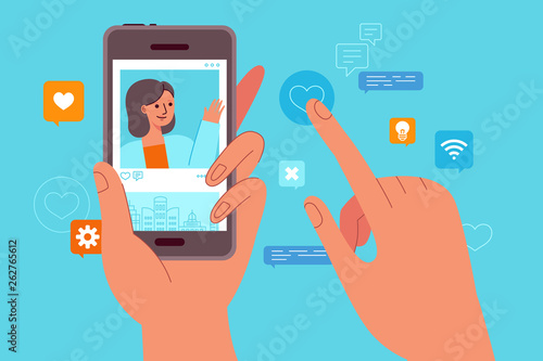 Vector illustration in flat simple style - influencer marketing concept