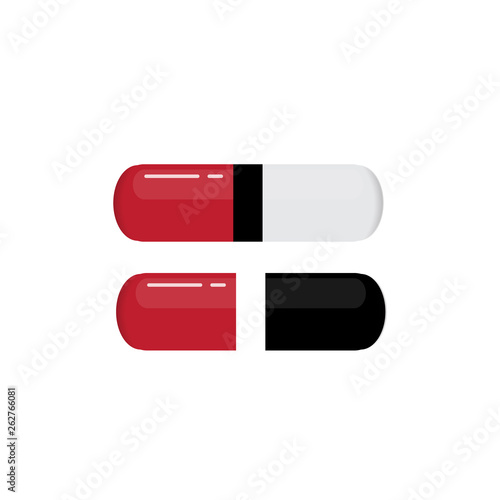 set of pills vector icon. antibiotics in red capsules.